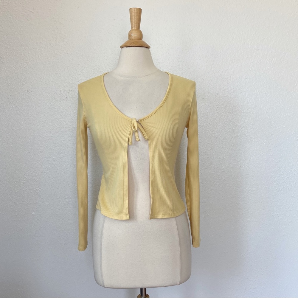 Ribbed Textured Yellow Long Sleeve One Button Cardigan